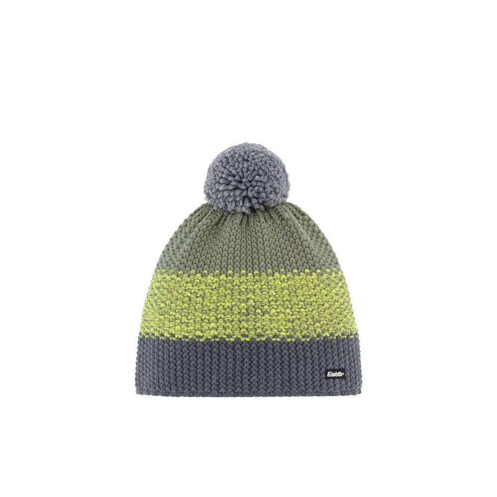 2533 Star Pompon Beanie Hat Grey - Green